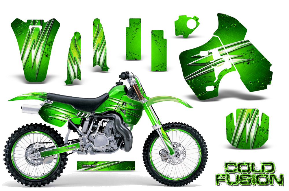 Kawasaki KX500 88-04 Graphics Kit Cold Fusion Green NP Rims